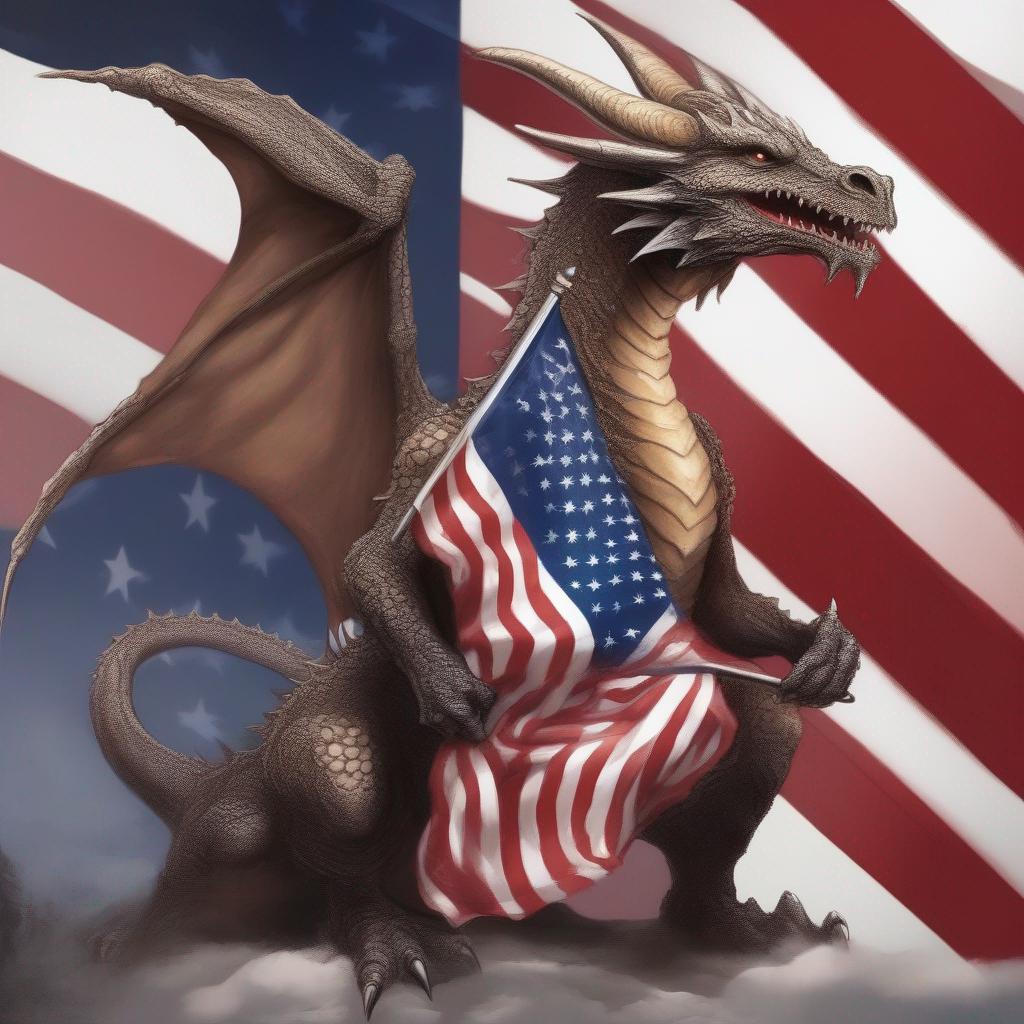 A dragon holding American Flag